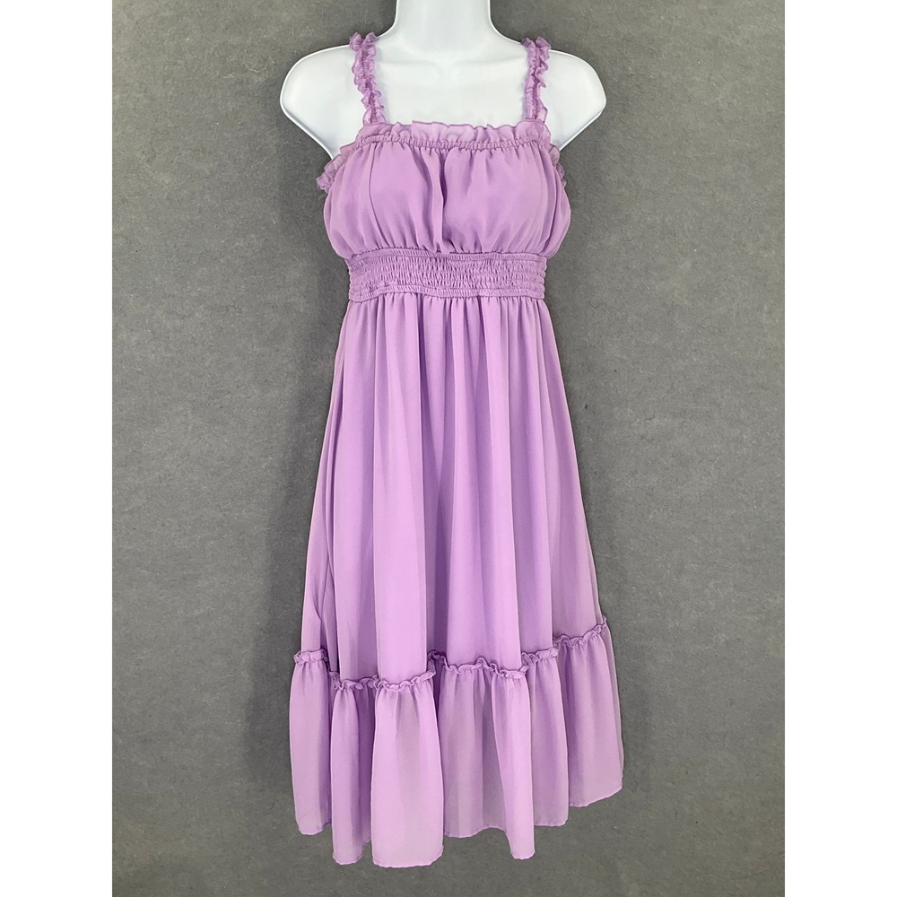 Heart & Moon Midi‎ Dress Sz M Lavender Ruffled Smocked Milkmaid Coquette Fairy
